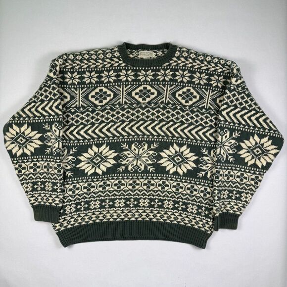 Banana Republic Other - Vintage Banana Republic Knit Sweater Green White Snowflake Cotton XL